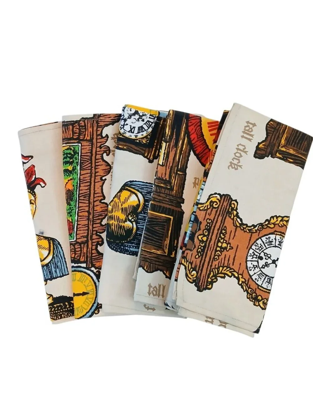 Retro Clock Cloth Napkins Set of 5 Novelty Timepiece Print 15x14.5